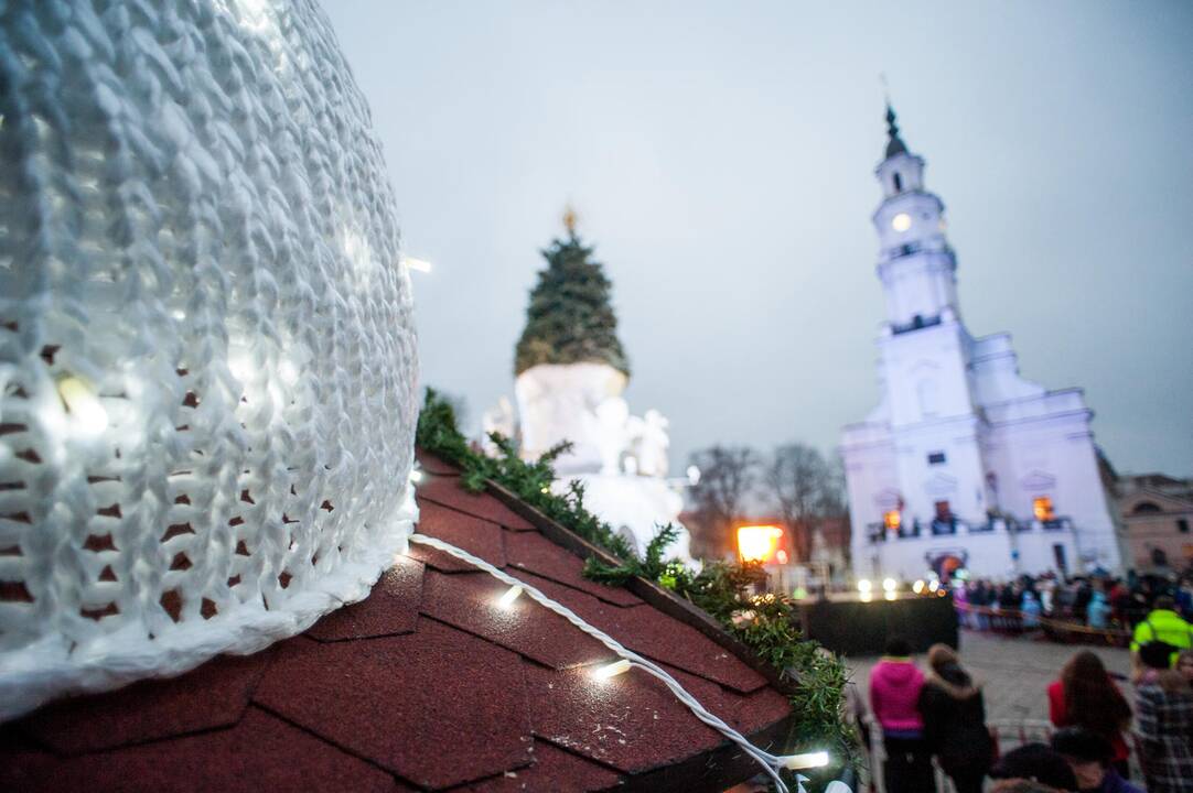Kauno Rotušės aikštėje įžiebta Kalėdų eglė