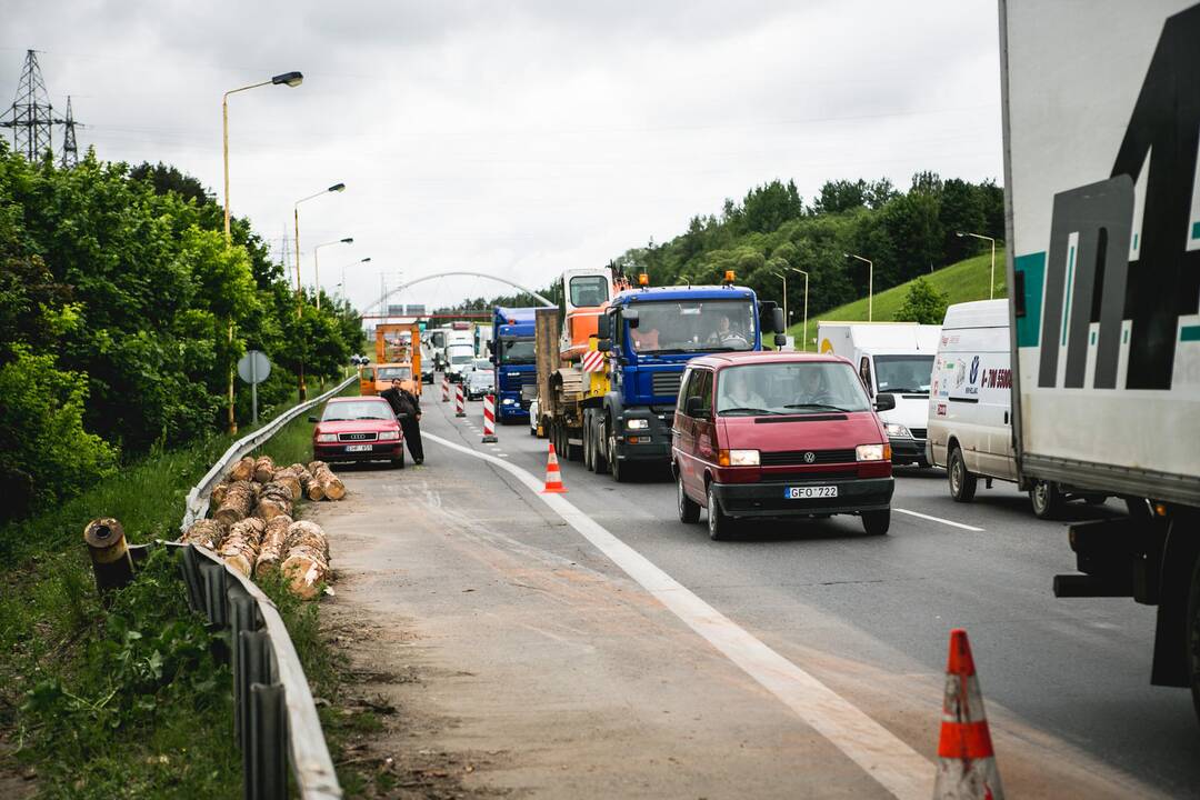 Kaune vilkikas išbarstė rąstus