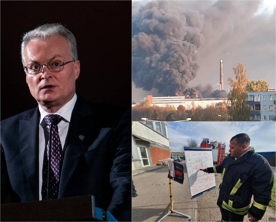 Gitanas Nausėda ir vaizdai iš gaisro