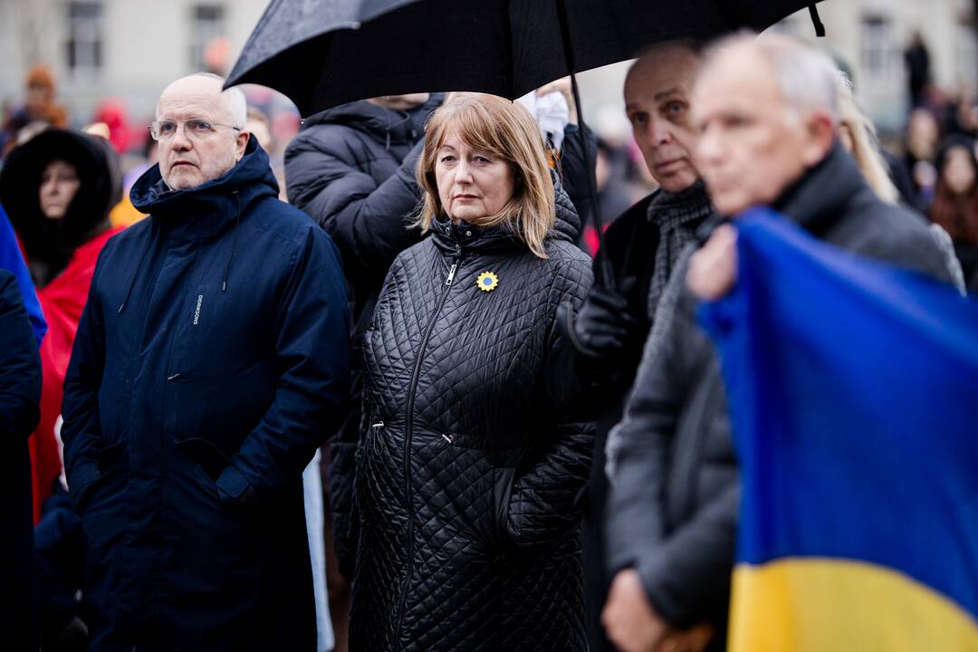 Sostinėje minimos antrosios Rusijos karo Ukrainoje metinės: vyksta mitingas, eitynės