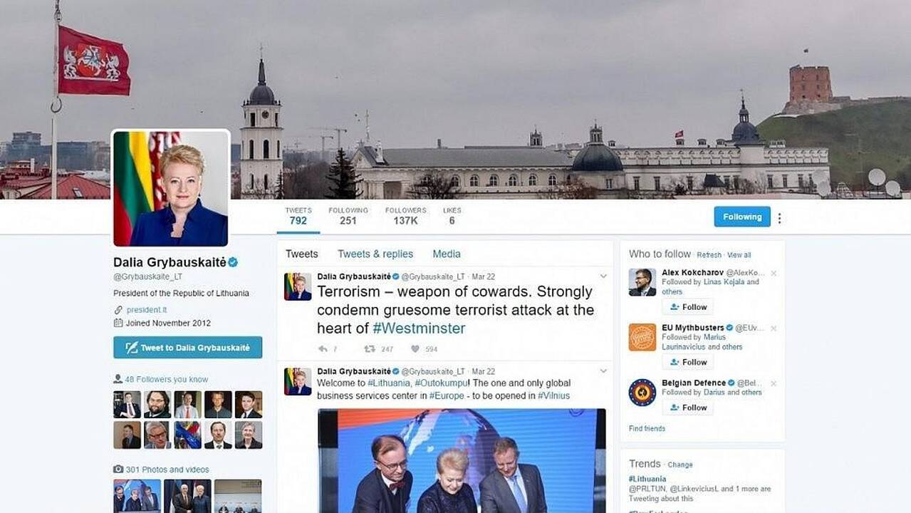 Socialiniame tinkle „Twitter“ – šešios D. Grybauskaitės