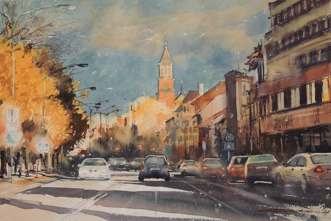 S.Lysyj akvarelė „Liepų gatvė“.