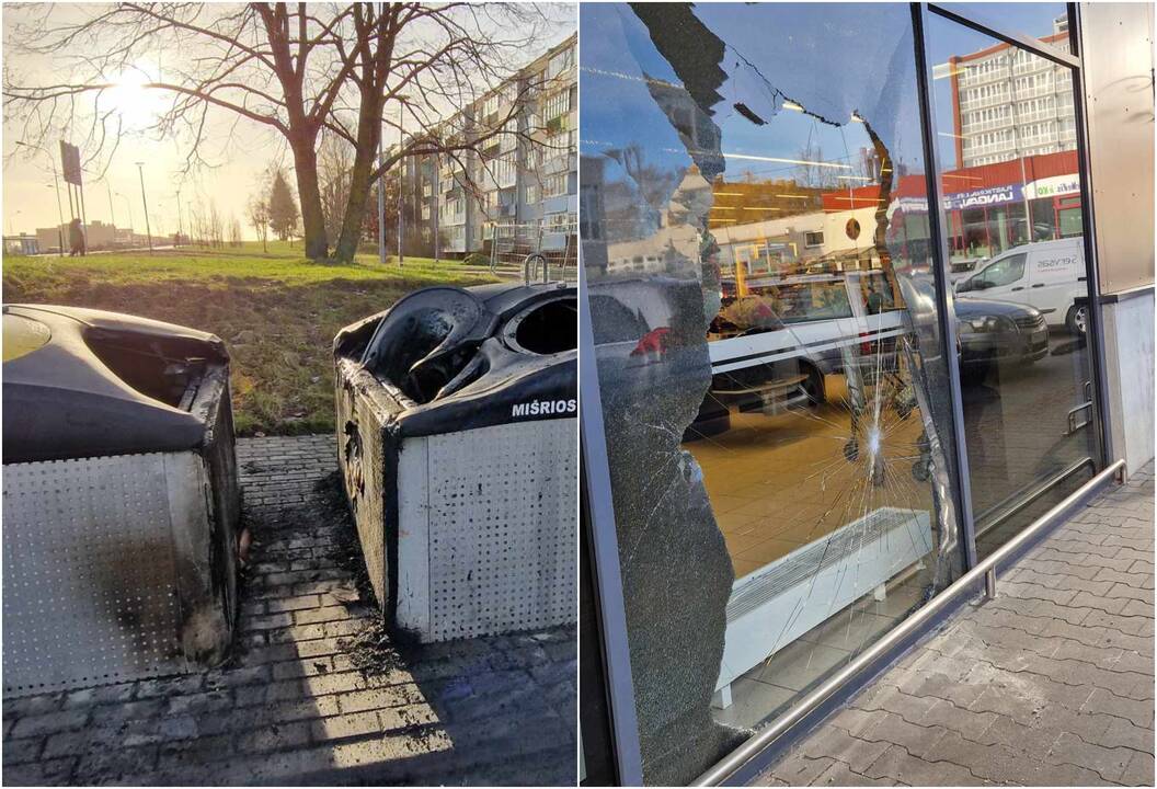Pėdsakai: įtariama, kad požeminių konteinerių gaisrą sukėlė ir langus daužė tas pats asmuo.