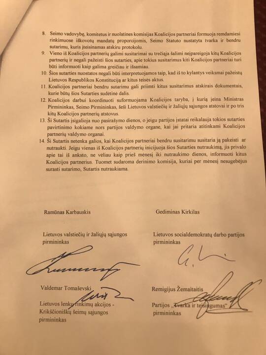 Koalicijos sutarties pasirašymas