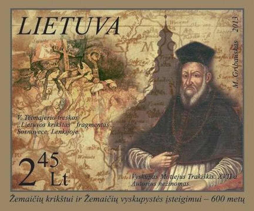 Žemaičių krikšto 600-osioms metinėms išleistas pašto ženklas