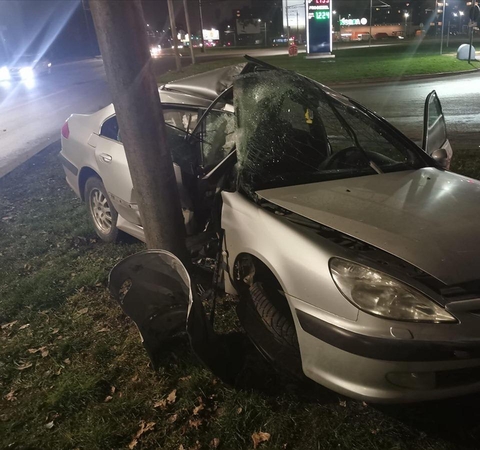 Kaune „Peugeot“ nuskynė troleibusų laidų stulpą