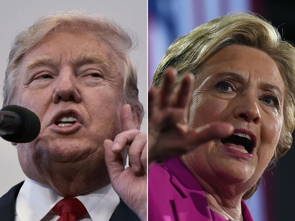 D. Trumpas veržiasi į H. Clinton žemes
