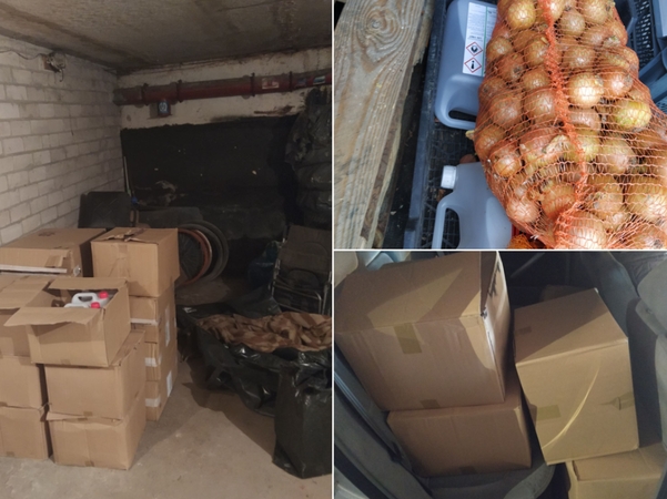 Garažuose sostinėje aptiktas nelegalaus spirito ir cigarečių sandėlys