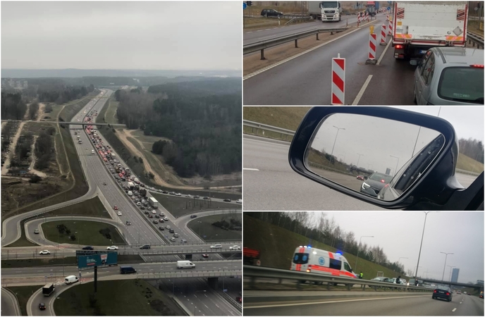 Dėl avarijos Vakariniame aplinkkelyje vairuotojai ilgą laiką buvo strigę spūstyje