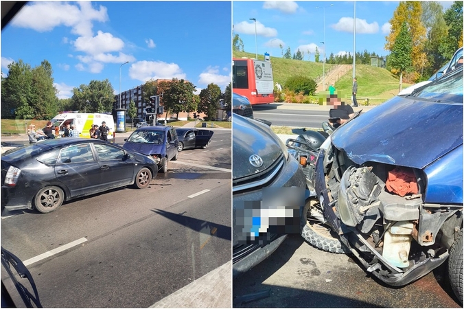 Per avariją Vilniuje sužalotas motociklininkas: vienas vairuotojas – girtas
