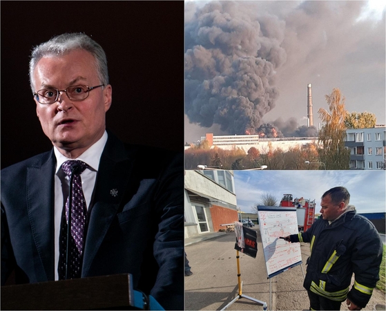 Gitanas Nausėda ir vaizdai iš gaisro