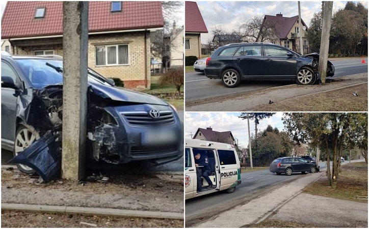 Girtos vairuotojos viražai Kaune: kliudė automobilį ir autobusą, o kelionę užbaigė smūgiu į stulpą