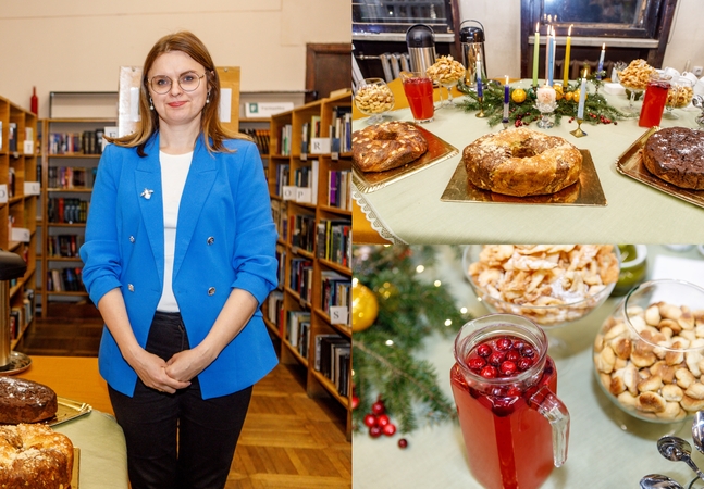 Tradicija: šventinis stalas Kauno apskrities viešojoje bibliotekoje be silkių, bet su ypatingais saldžiais kepiniais.