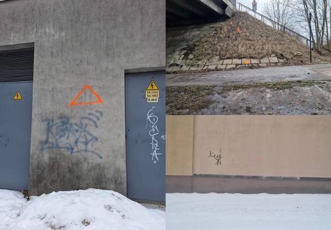 Sulaikytas Vilniuje raudonus trikampius paišęs vyras – surašyti penki protokolai