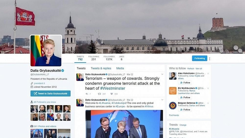 Socialiniame tinkle „Twitter“ – šešios D. Grybauskaitės