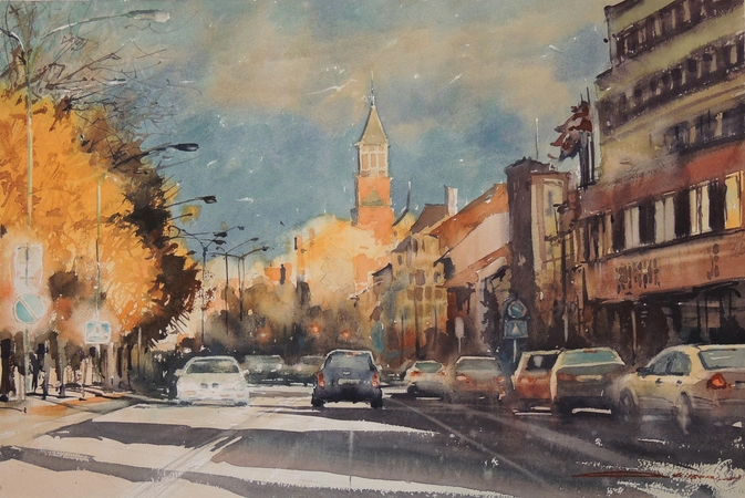 S.Lysyj akvarelė „Liepų gatvė“.