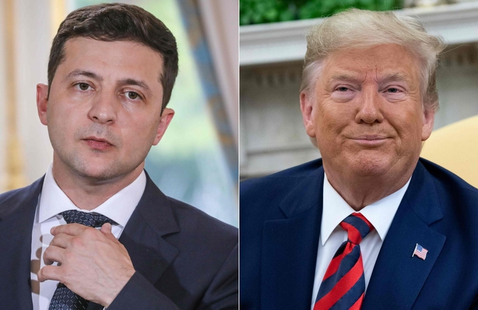 Volodymyras Zelenskis (kairėje) ir Donaldas Trumpas