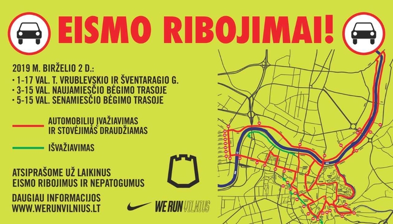 Bėgimo metu – eismo ribojimai ir viešojo transporto organizavimo pakeitimai