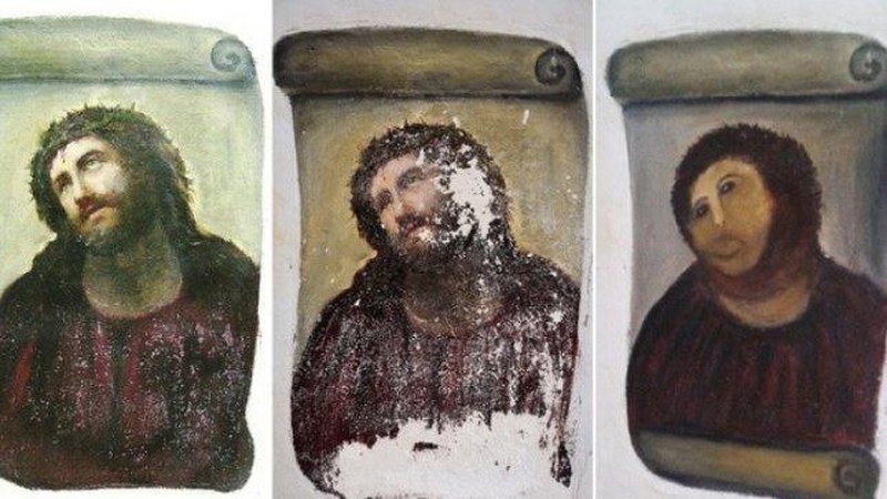 Moteris nusprendė restauruoti XIX amžiaus freską ir ją sunaikino